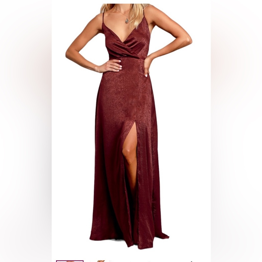 Lulu's Constantine Burgundy Satin Maxi Dress